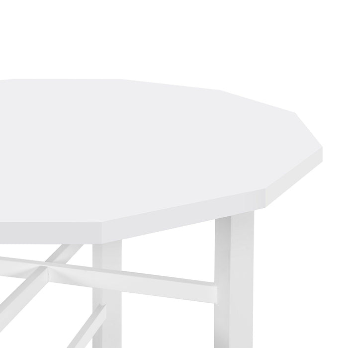 5-Piece Rubber Wood Counter Height Dining Table Set, Irregular Table with 4 High-back Cushioned Chairs for Small Place, White