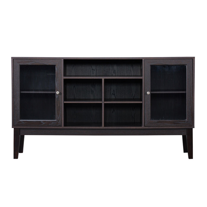 60" Wood TV Stand Console with 4 doors & Solid Wood Legs