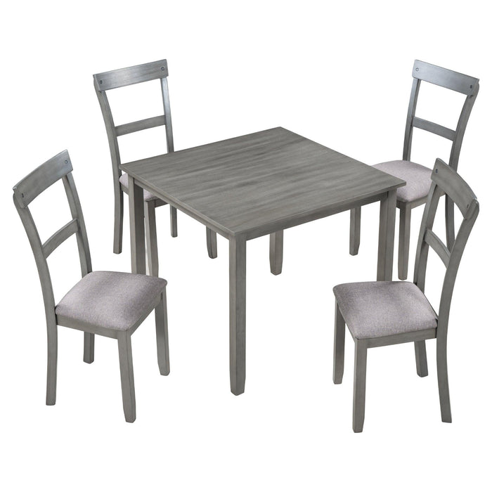 5 Piece Dining Table Set Industrial Wooden Kitchen Table and 4 Chairs for Dining Room (Grey)