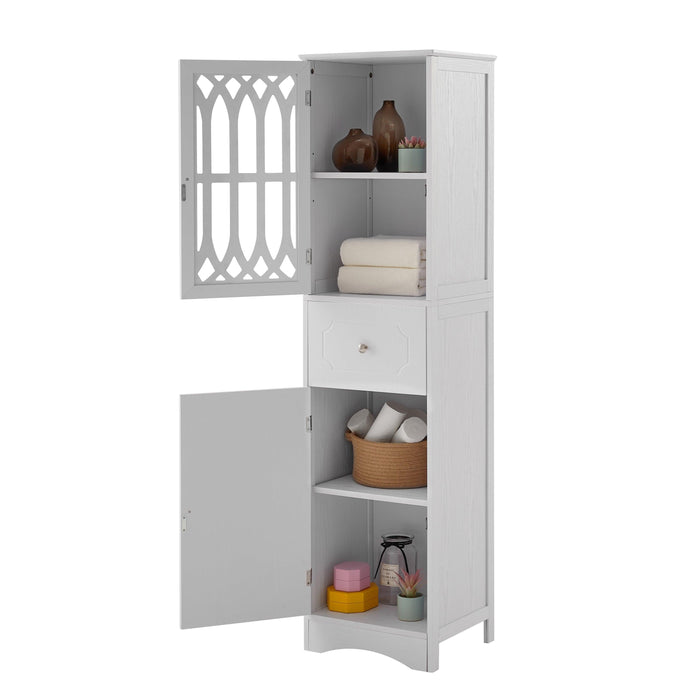 Tall Bathroom Cabinet, FreestandingStorage Cabinet with Drawer and Doors, MDF Board, Acrylic Door, Adjustable Shelf, White
