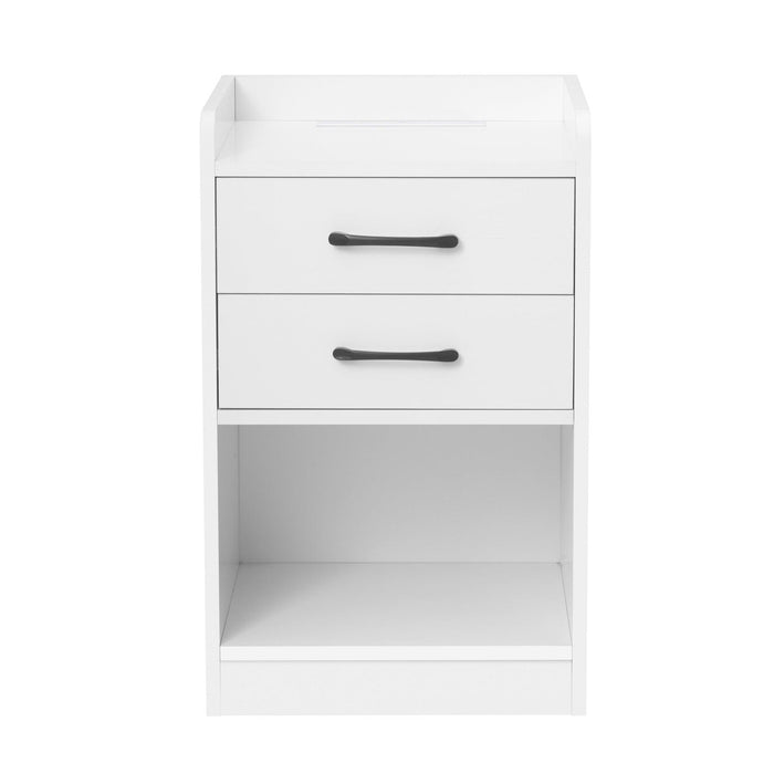 Nightstand with 2 Drawers and Cabinet,USB Charging Ports,Wireless Charging and Remote Control LED Light-White