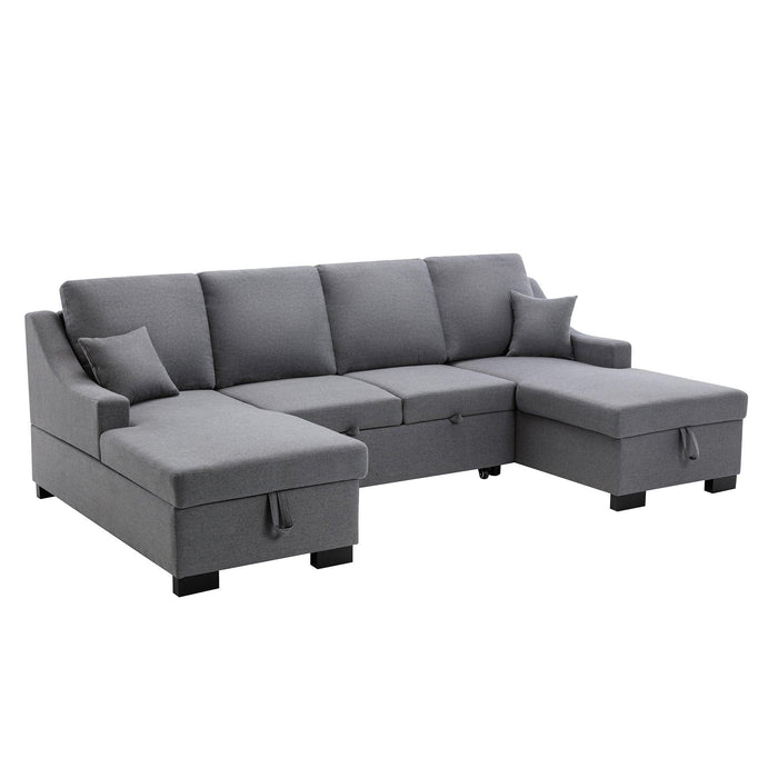 Upholstery Sleeper Sectional Sofa with DoubleStorage Spaces, 2 Tossing Cushions, Grey