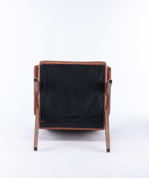 Accent chair, KD rubber wood legs with Walnut finish. PU leather cover the seat. With a cushion.Brown