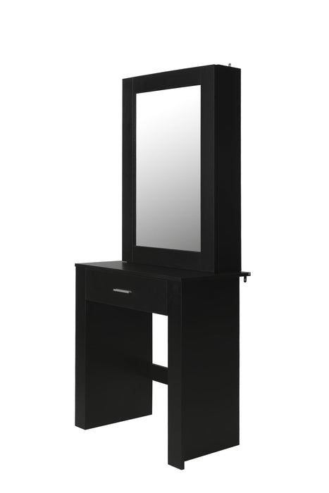 Vanity Desk with Mirror & Stool, Black Makeup Table withStorage Shelves & Drawer, Vanity Set for Girls Women
