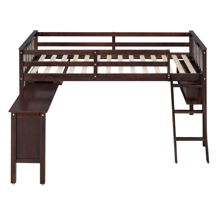 Twin Size Loft Bed With Removable Desk and Cabinet, Espresso