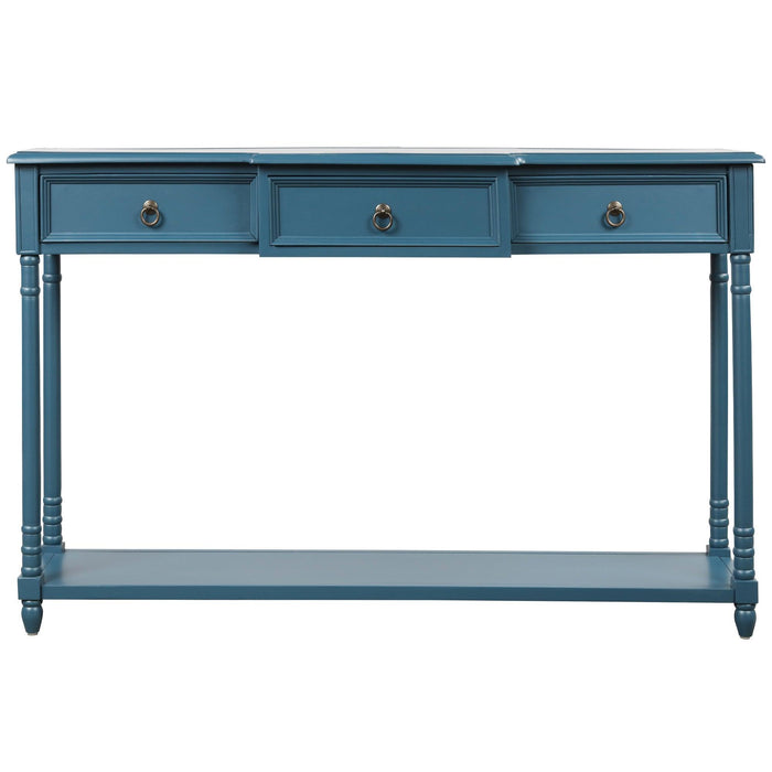 Console Table Sofa Table with Drawers for Entryway with Projecting Drawers and Long Shelf (Antique Navy)