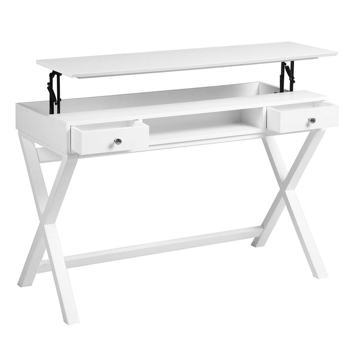 Lift Desk with 2 DrawerStorage, Computer Desk with Lift Table Top, Adjustable Height Table for Home Office, Living Room,white