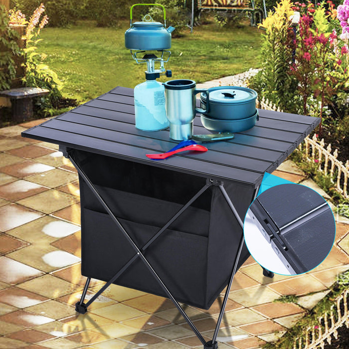 Portable Folding Aluminum Alloy Table with High-CapacityStorage and Carry Bag for Camping, Traveling, Hiking, Fishing, Beach, BBQ, Medium, Black