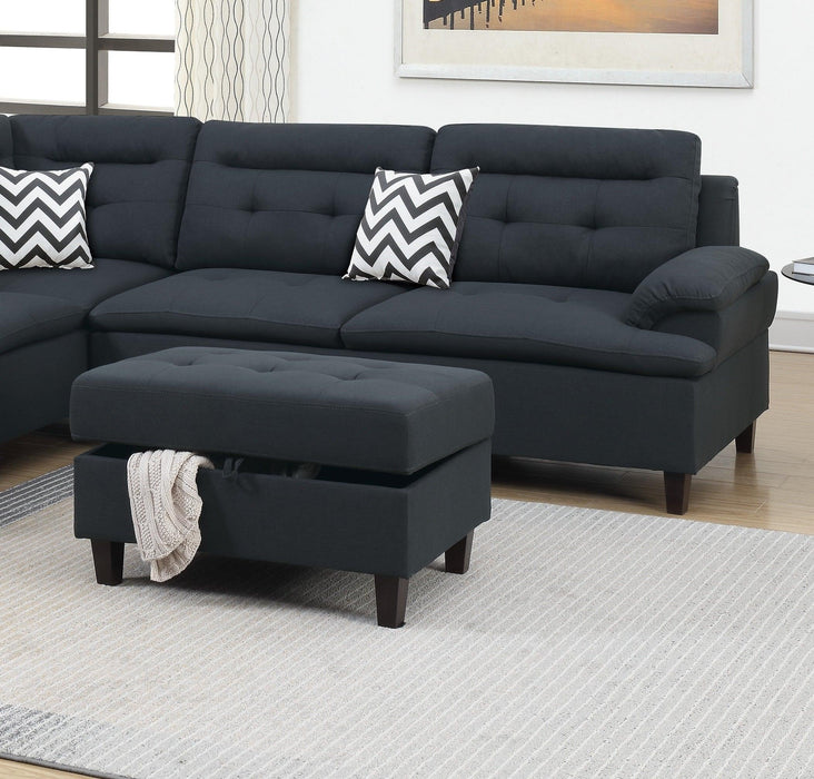 Living Room Furniture Black Cushion Sectional w Ottoman Linen Like Fabric Sofa Chaise