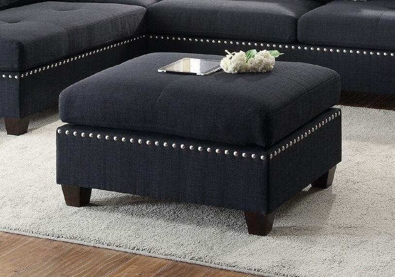 3-pcs Sectional Sofa Black Polyfiber Cushion Sofa Chaise Ottoman Reversible Couch Pillows