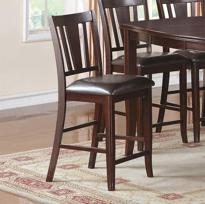 Simple Contemporary Set of 2 Counter Height Chairs Brown Finish Dining Seating Cushion Chair Unique Design Kitchen Dining Room Faux Leather Seat
