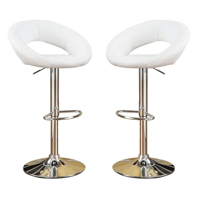 White Faux Leather Stool Adjustable Height Chairs Set of 2 Chair Swivel Design Chrome Base PVC Dining Furniture