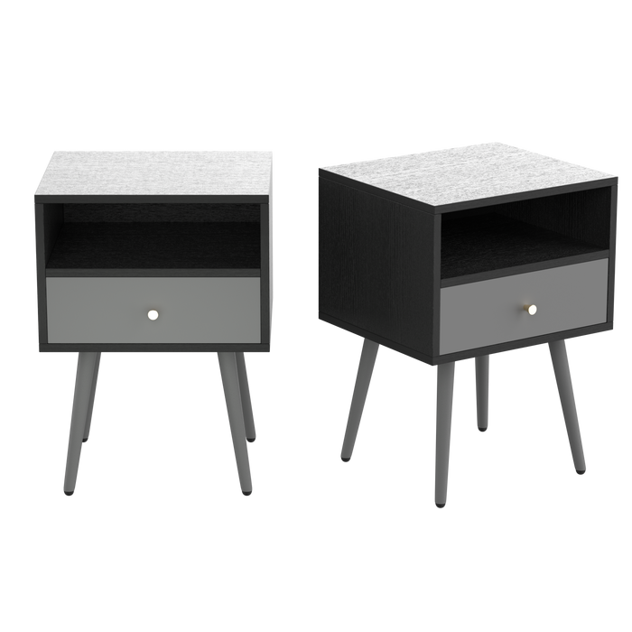Modern Bedside Tables Set of 2,Nightstand with 1Storage Drawer -Chic  Simple Assembly End Side Table,Sofa Table,for bedroom/living room/office (2pcs,dark grey)