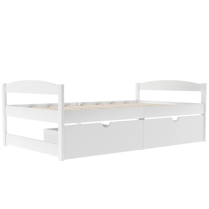 Twin size platform bed, with two drawers, white