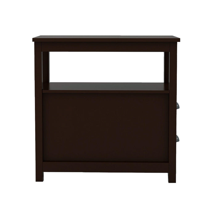 End Table Narrow Nightstand With Two Drawers And Open Shelf-Brown