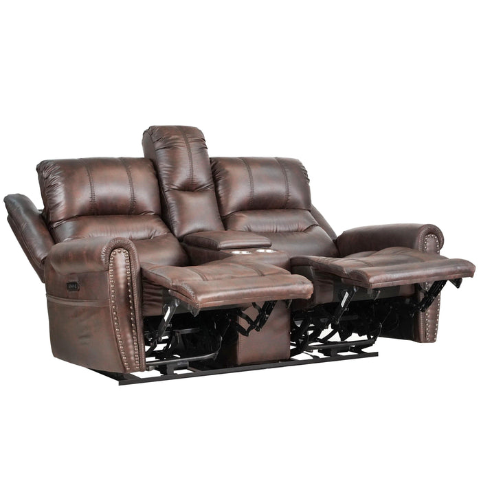 Leather Gel Brown 71" Width Power Reclining  Console Loveseat With Power Headrest ( Sofa )
