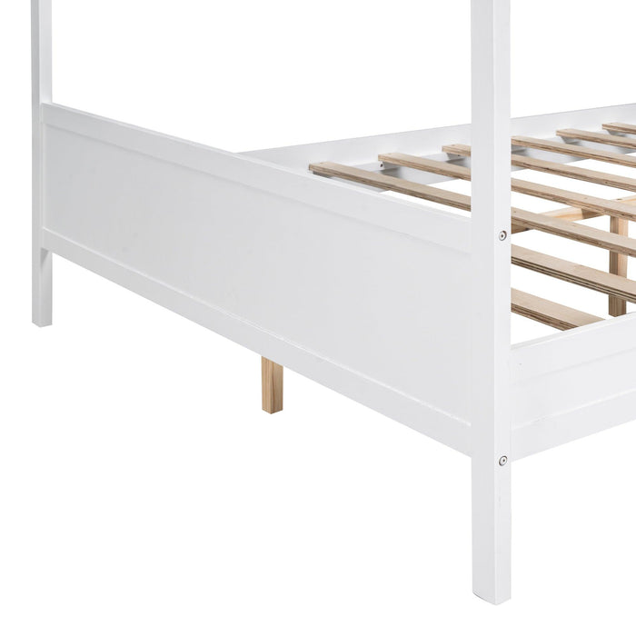 Queen Size Canopy Platform Bed with Headboard and Footboard,Slat Support Leg - White