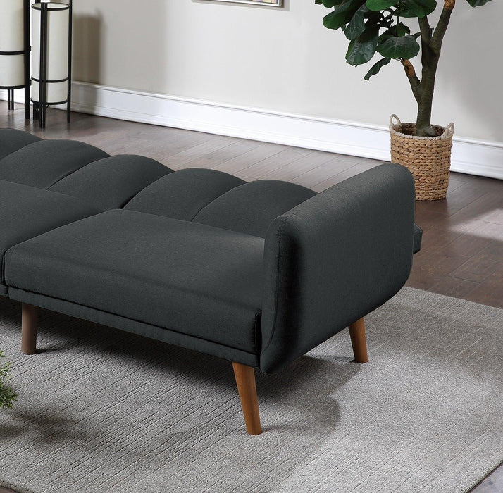 ElegantModern Sofa Black Polyfiber 1pc Sofa Convertible Bed Wooden Legs Living Room Lounge Guest Furniture