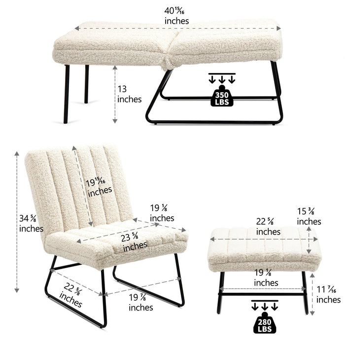 Off White CashmereModern Lazy Lounge Chair, Contemporary Single Leisure Upholstered Sofa Chair Set