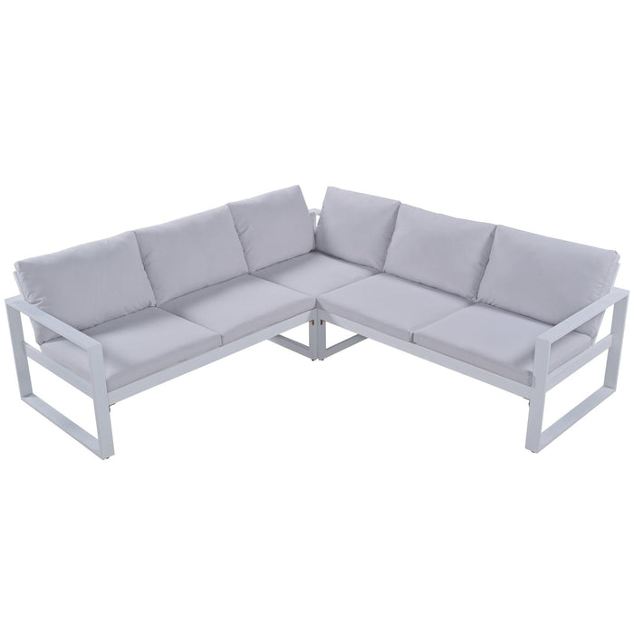 Industrial Style Outdoor Sofa Combination Set With 2 Love Sofa,1 Single Sofa,1 Table,2 Bench