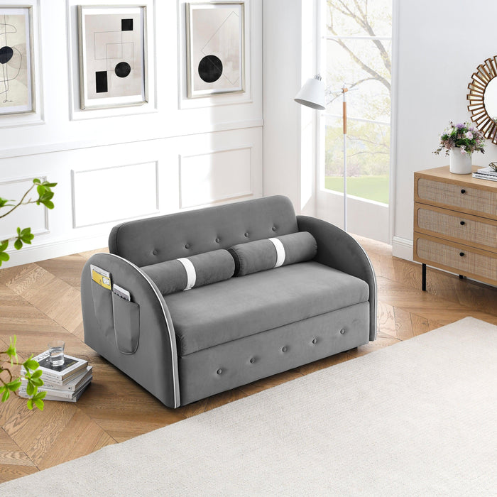 Modern 55.5" Pull Out Sleep Sofa Bed 2 Seater Loveseats Sofa Couch with side pockets, Adjsutable Backrest and Lumbar Pillows for Apartment Office Living Room