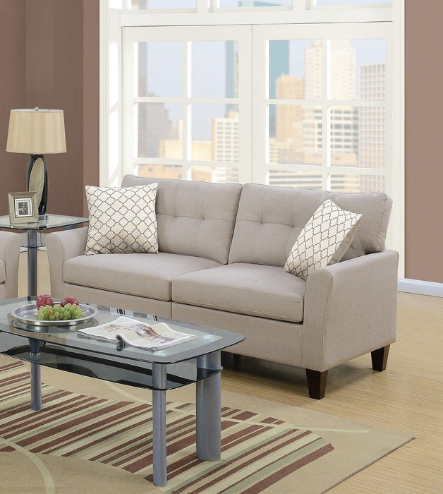 Living Room Furniture 2pc Sofa Set Sofa And Loveseat Beige Glossy Polyfiber Plywood Solid pine