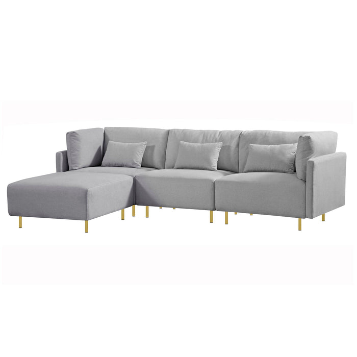 Modern Luxury Sectional Sofa Couch Quality Upholstery L Shape Sofa lden Metal Leg with Convertible Ottoman Chaise Grey