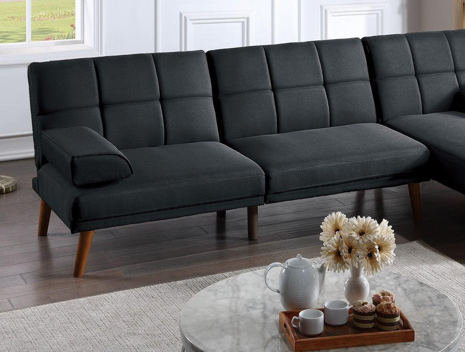 Black Polyfiber Adjustable Tufted Sofa Living Room Solid wood Legs Plush Couch