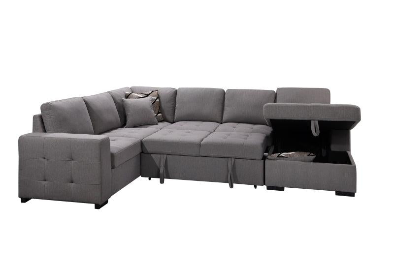 123" Oversized Sectional Sofa withStorage Chaise, U Shaped Sectional Couch with 4 Throw Pillows for Large Space Dorm Apartment. Grey