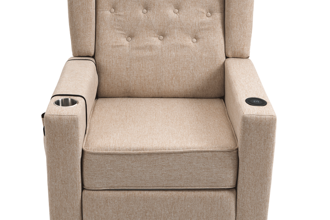 Arm Pushing Recliner Chair,Modern Button Tufted Wingback Push Back Recliner Chair, Living Room Chair Fabric Pushback Manual Single Reclining Sofa Home Theater Seating for Bedroom,Khaki Yelkow