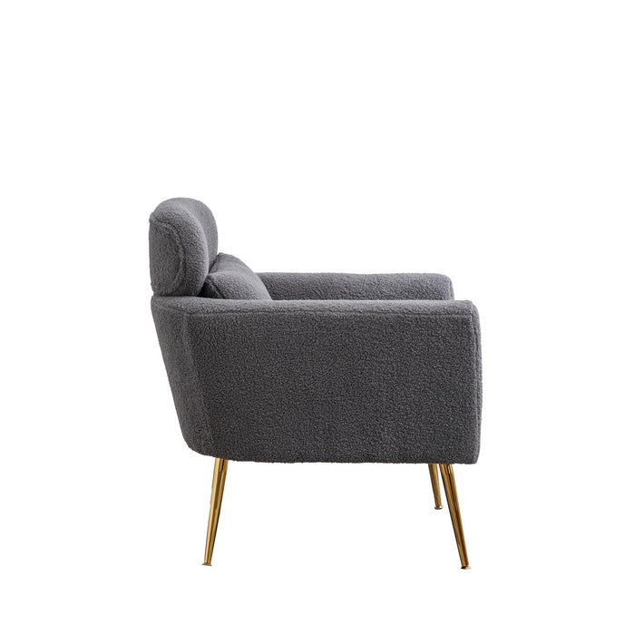 29.5"WModern Boucle Accent Chair Armchair Upholstered Reading Chair Single Sofa Leisure Club Chair with Gold Metal Leg and Throw Pillow for Living Room Bedroom Dorm Room Office, Gray Boucle