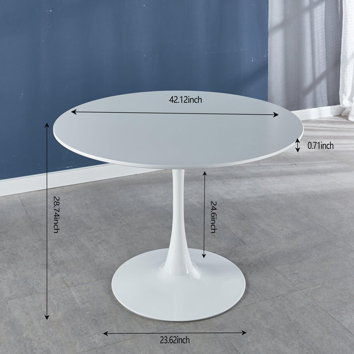 42.1"White Tulip Table Mid-century Dining Table for 4-6 people With Round Mdf Table Top, Pedestal Dining Table, End Table Leisure Coffee Table