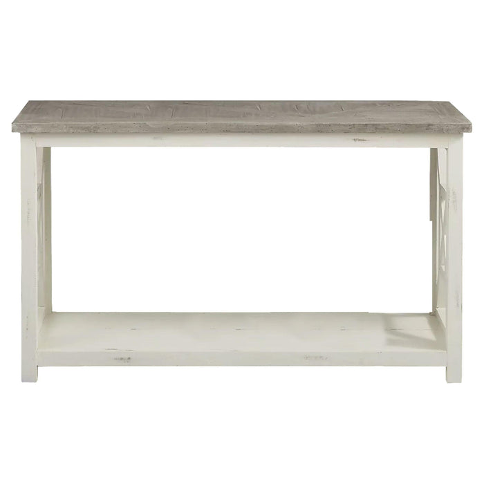 Solid Wood Sofa Console Table with  X Shape Side Panels, White and Brown