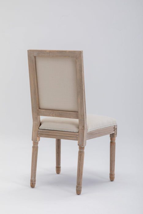 French Style Solid Wood Frame Linen Fabric Antique Painting Dining Chair ,Seat of 2,Cream