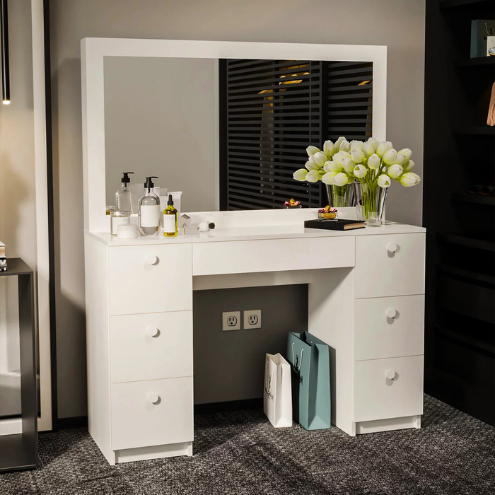 Modern Vanity Desk, White Finish, for Bedroom