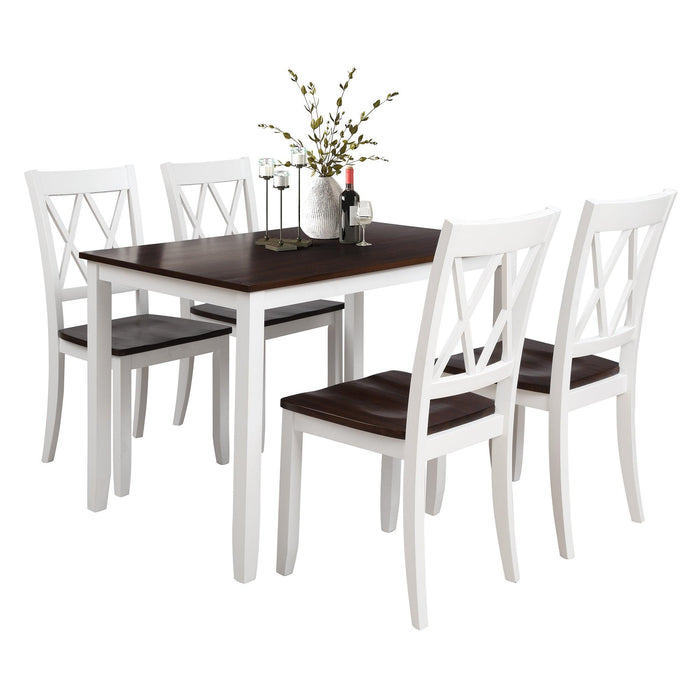 5-Piece Dining Table Set Home Kitchen Table and Chairs Wood Dining Set (White+Cherry)