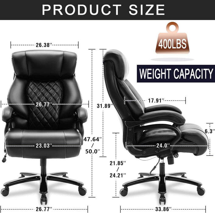 Big and Tall Office Chair 400lb- Adjustable Lumbar Support, Heavy Duty Metal Base, High Back Large Executive Office Chair, Computer Desk Chair Ergonomic Design for Back Pain, Black