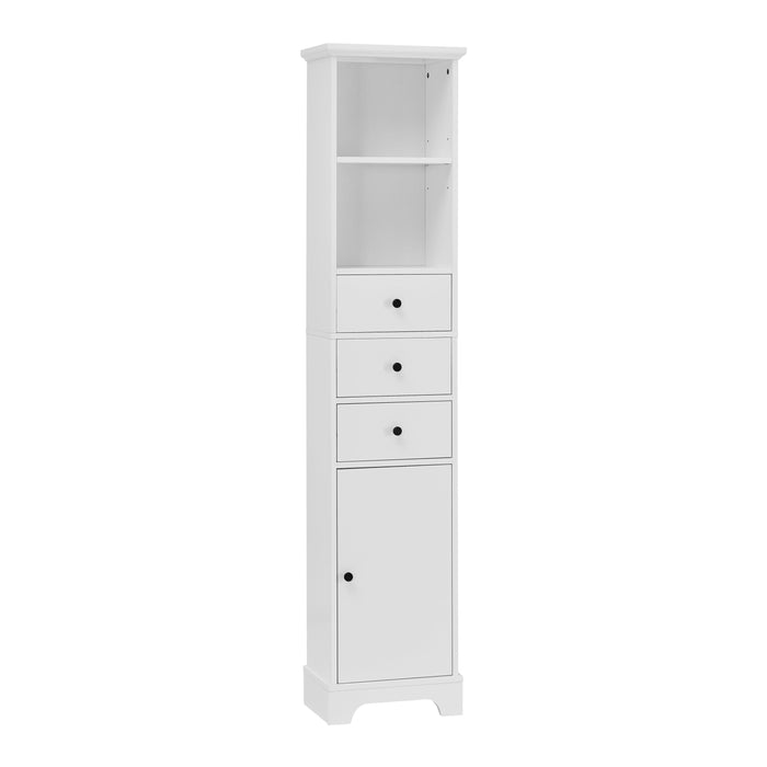 White Tall Bathroom Cabinet, FreestandingStorage Cabinet with 3 Drawers and Adjustable Shelf, MDF Board with Painted Finish