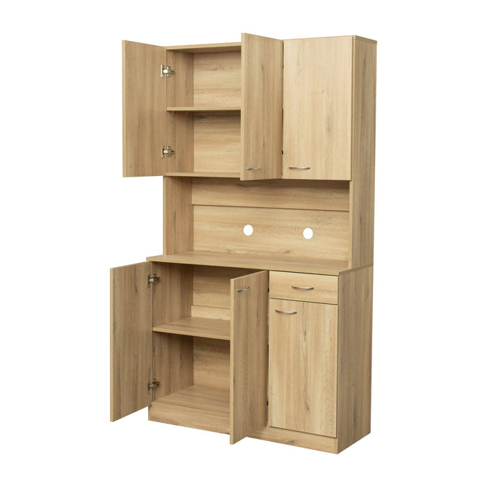 70.87" Tall Wardrobe& Kitchen Cabinet, with 6-Doors, 1-Open Shelves and 1-Drawer for bedroom,Rustic Oak