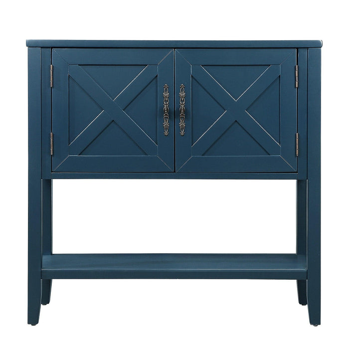 35’’ Farmhouse Wood Buffet Sideboard Console Table with Bottom Shelf and 2-Door Cabinet, for Living Room, Entryway,Kitchen Dining Room Furniture (Navy Blue)