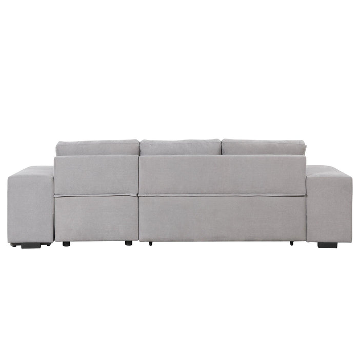 104" Pull Out Sleeper Sofa Reversible L-Shape 3 Seat Sectional Couch withStorage Chaise and 2 Stools for Living Room Furniture Set,Gray