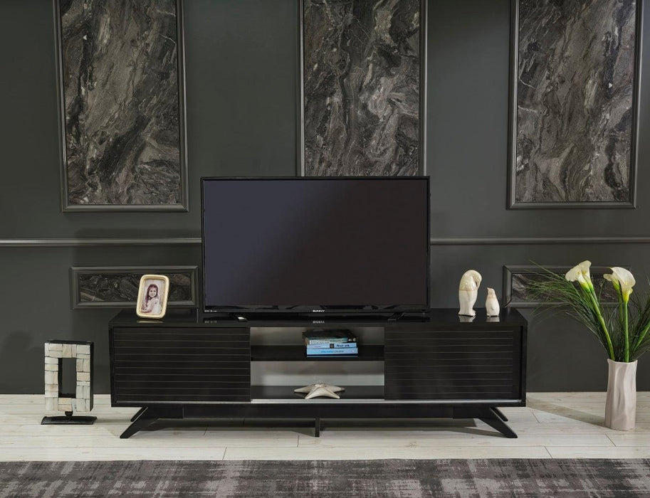 Luxia Mid CenturyModern Tv Stand 2 Sliding Door Cabinet 2 Shelves 67 inch Tv Unit, Black