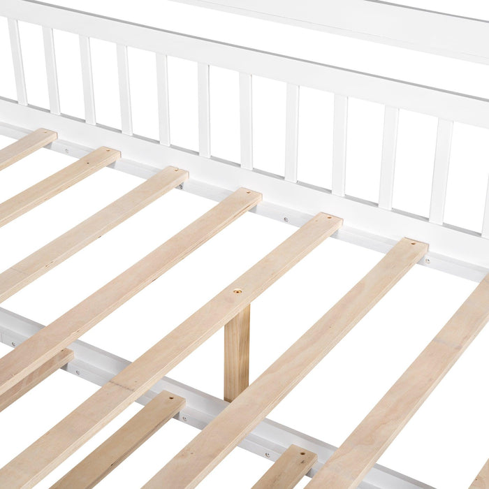 Wooden Full Size House Bed with Twin Size Trundle,Kids Bed with Shelf, White