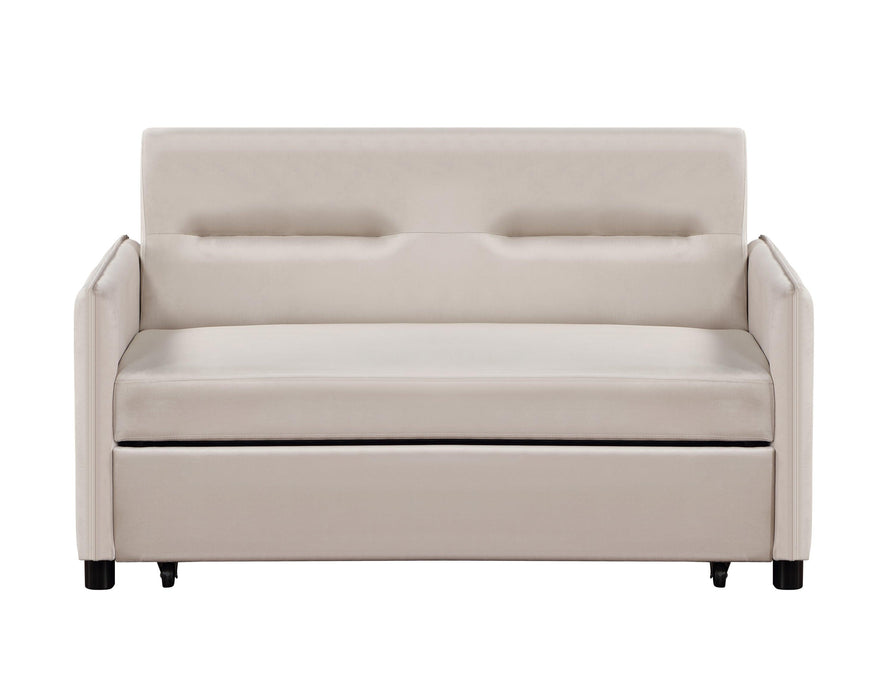 57'' Upholstered Sleeper Sofa 2 Seat Sofabed with 2 Grey Pillow, Beige