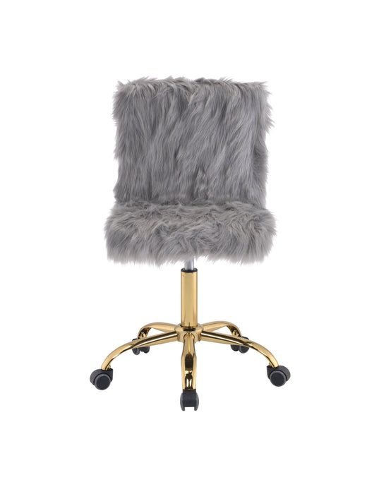 ACME Arundell Office Chair in Gray Faux Fur & Gold Finish OF00121