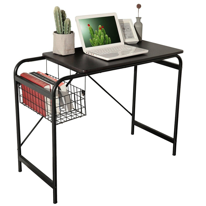 31.5" Computer Desk/ Home office desk With WireStorage Basket - walnut & black