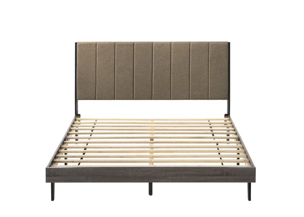 ACME Valdemar Queen Bed, Brown Fabric & Weatheted Gray Finish BD00571Q