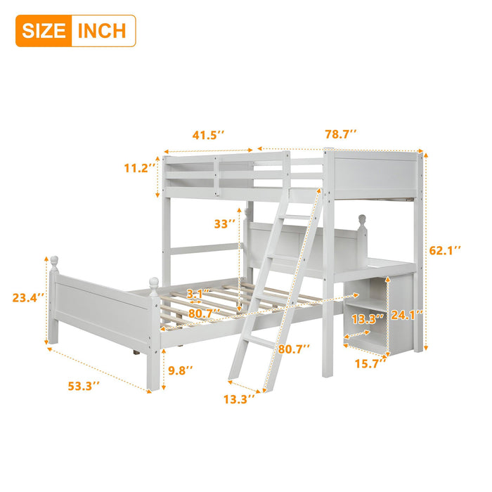 Twin over Full Loft Bed with Cabinet, White
