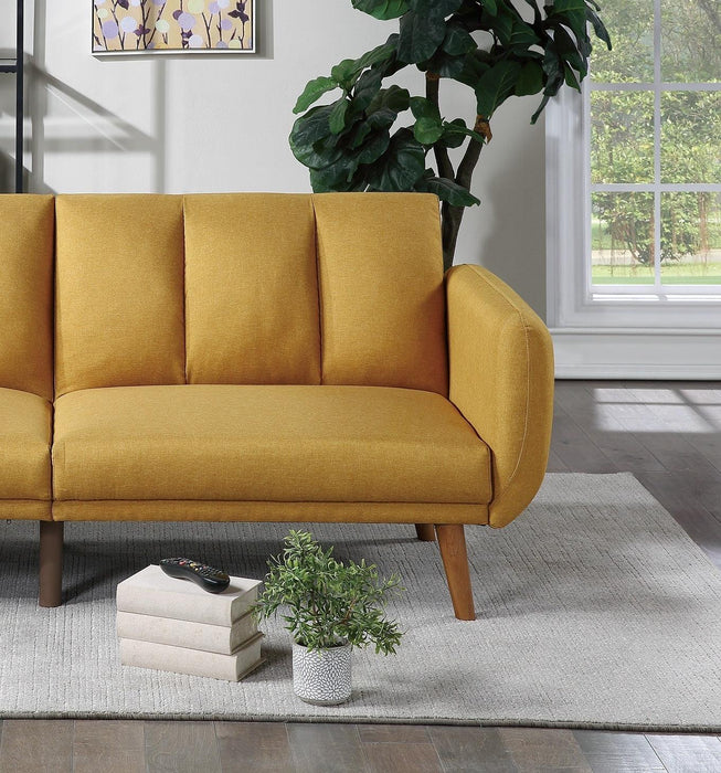 ElegantModern Sofa Mustard Color Polyfiber 1pc Sofa Convertible Bed Wooden Legs Living Room Lounge Guest Furniture
