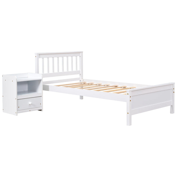 Twin Bed with Headboard and Footboard for Kids, Teens, Adults,with a Nightstand,Wite